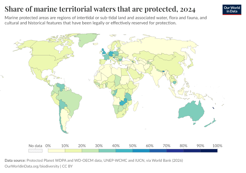A thumbnail of the "Share of marine territorial waters that are protected" chart